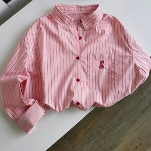 Elegant Striped Embroidered Long Sleeve Button-Up Shirt